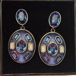 Heidi Daus Blue Multi-Stone Oval Drop clip Earrings
